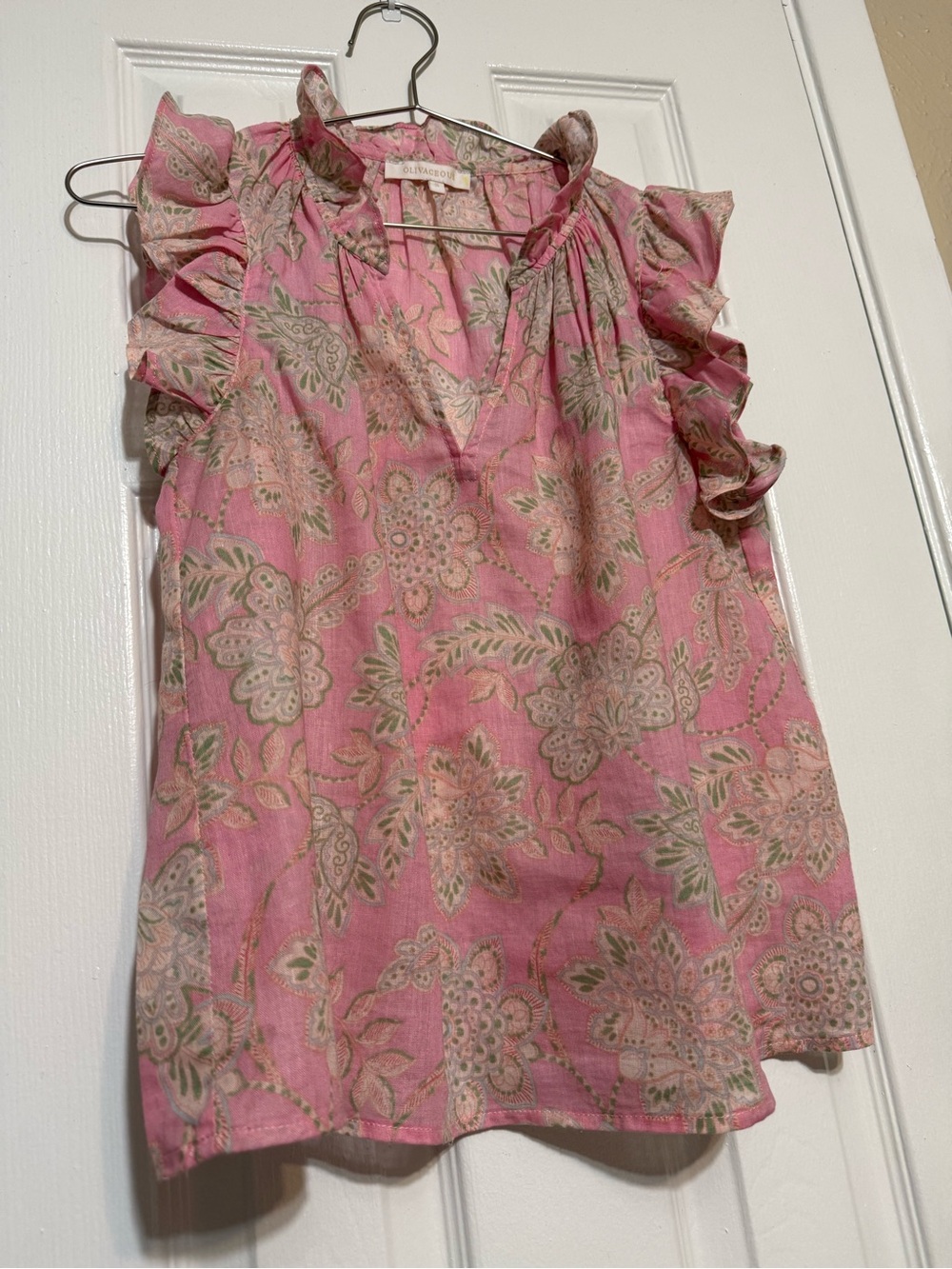 Olivaceous Pink Floral Ruffle Sleeve Blouse